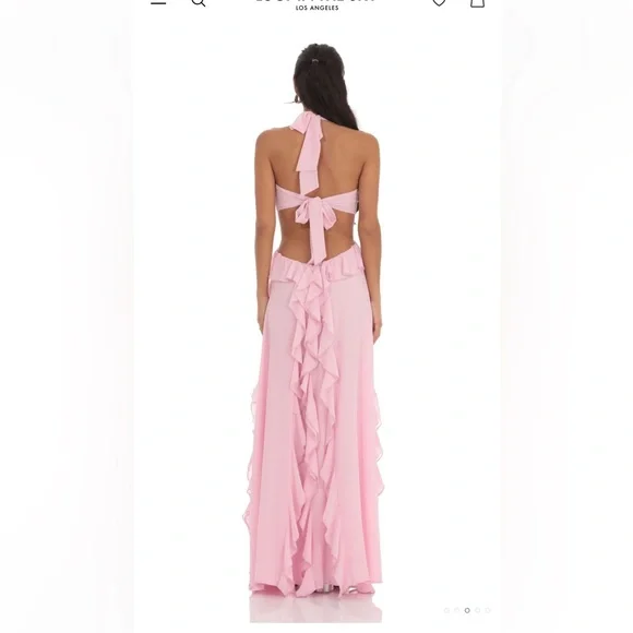 Lucy in the Sky Chiffon Cutout Ruffle Maxi Dress Pink - Picture 2 of 4